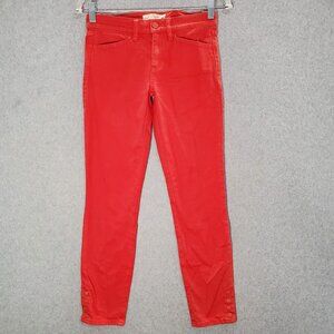 Tory‎ Burch Women Jeans 25 Red Denim Skinny Mid Rise Pockets Logo 27" Inseam